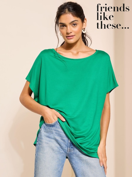 Friends Like These Green Soft Jersey Short Sleeve Slash Neck Tunic (N99256) | €7.50