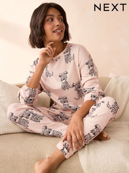 Ecru Cream Sketchy Dog 100% Cotton Long Sleeve Pyjamas (N99541) | € 26