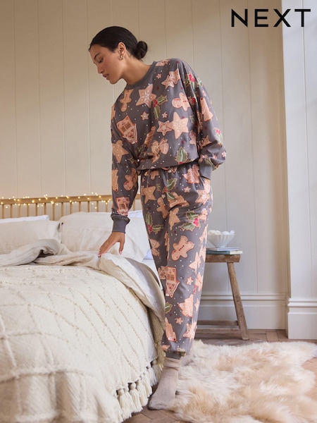 Grey Gingerbread Christmas Cosy Long Sleeve Pyjamas (N99565) | AED76