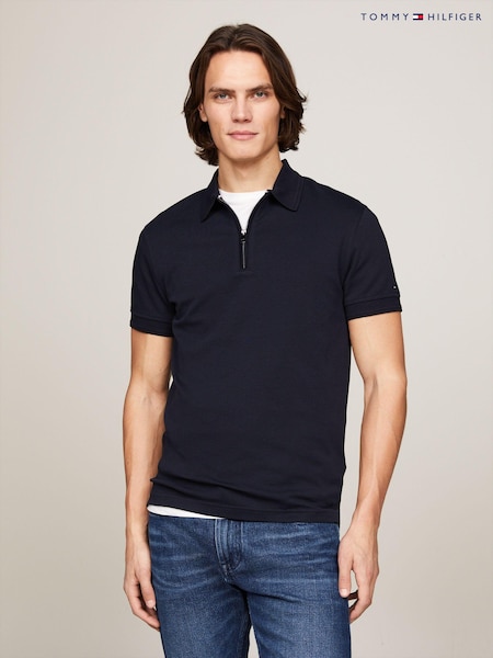 Tommy Hilfiger Blue Slim Fit Zip 100% Cotton Polo Top (N99571) | AED262