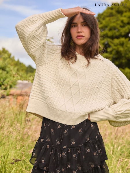 Cream - Laura Ashley Cable Knit Jumper (N99613) | 150 LEI