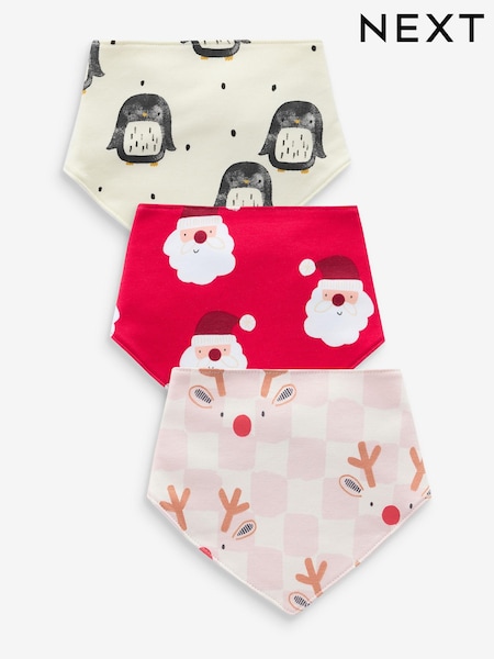 Red Baby 100% Cotton Christmas Bibs 3 Pack (N99651) | €7