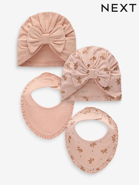 Rosa - Baby 100% Cotton Bow Turban And Bibs Set 4 Pack (0-18mths) (N99682) | 14 €