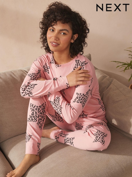 כוכב בהדפס מנומר ורוד - 100% Cotton Long Sleeve Pyjamas (N99684) | ‏73‏₪