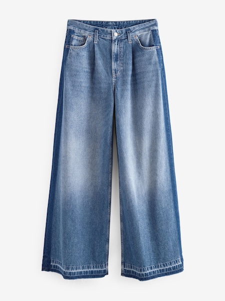 Mid Blue Side Stripe Palazzo Wide Leg 100% Cotton Jeans (N99693) | AED105