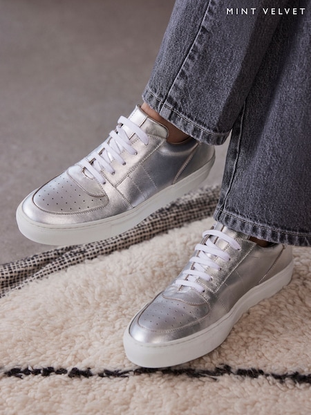 Mint Velvet Silver Leather Trainers (N99723) | AED151