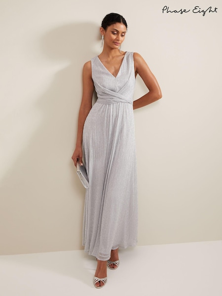 Phase Eight Silver Artemis Plissé Shimmer Maxi Dress (N99759) | 393 QAR