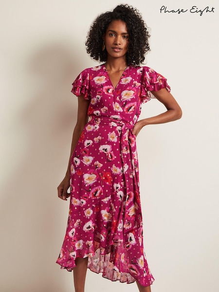 Phase Eight Pink Petite Nadine Ruffle Print Dress (N99786) | €89