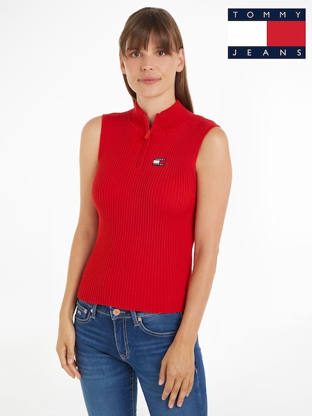 Tommy Jeans Red Zip Badge Sweater Vest (N99906) | €39