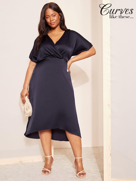 Curves Like These Satin Short Sleeve Wrap Midi Dress (N99909) | €72