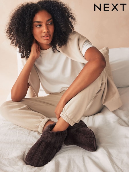 Chocolate Brown Faux Fur Boot Slippers (N99924) | AED38