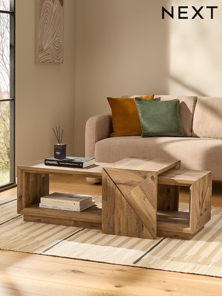 Dark Bronx Bronx Marquetry Oak Effect Set of 2 Nesting Coffee Tables (N99949) | €490