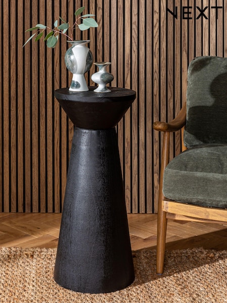 Black Mango Wood Large Trumpet Plinth Side Table (N99951) | €275