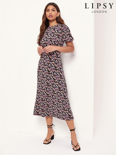 Lipsy Floral Jersey Puff Short Sleeve Underbust Midi Dress (P28238) | € 28