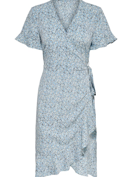 Blau mit floralem Muster - ONLY Short Sleeve Wrap Summer Midi Dress (P28307) | 19 €