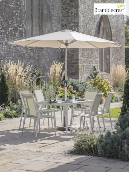 Bramblecrest Sofia Round Table With 6 Armchairs, Parasol & Base