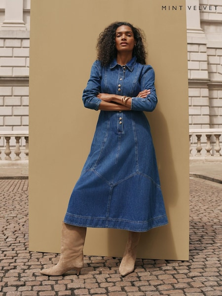 Plavo - Mint Velvet Midi Teksas Košulja haljina