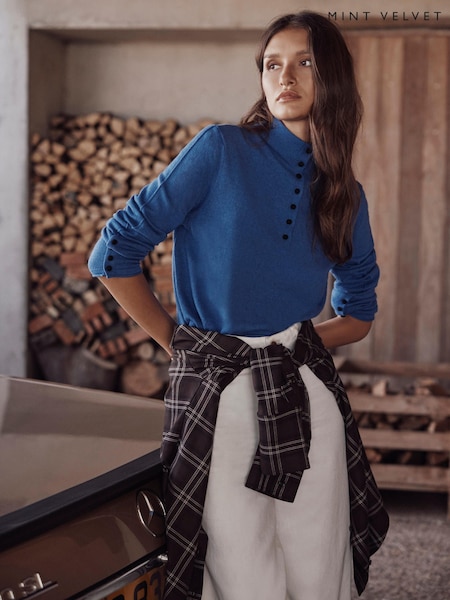 藍色 - Mint Velvet Funnel Neck Knit Top