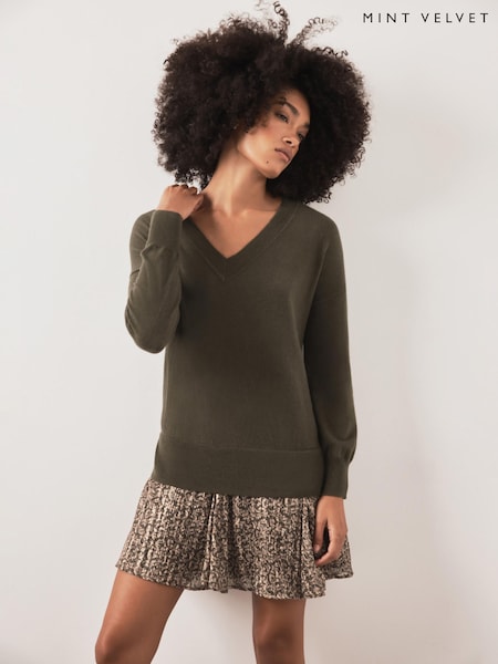 Green - Mint Velvet Wool Blend Printed Mini Dress