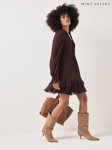 Red - Mint Velvet Ruffle Mini Dress