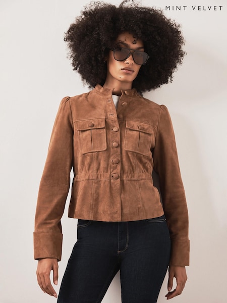 Brown - Mint Velvet Suede Peplum Jacket