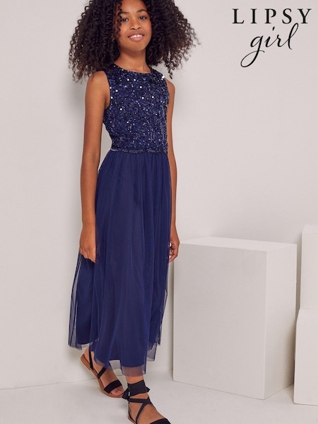 Lipsy Navy Blue Sequin Bodice Occasion Maxi Dress (P32468) | €40.50 - €46