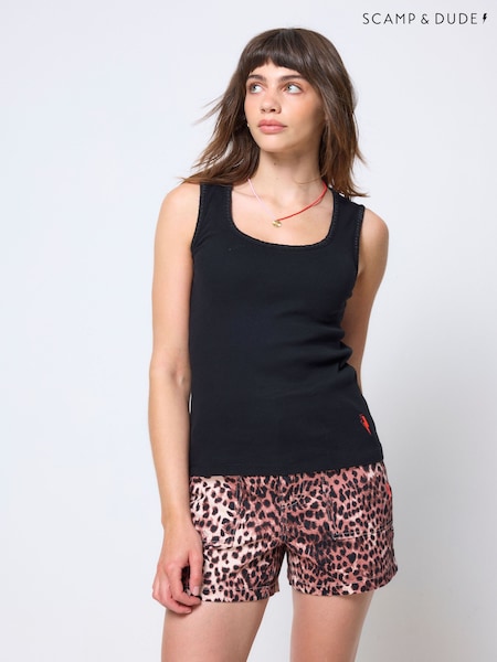 Black - Scamp & Dude Jersey Stitch Detail Vest Top