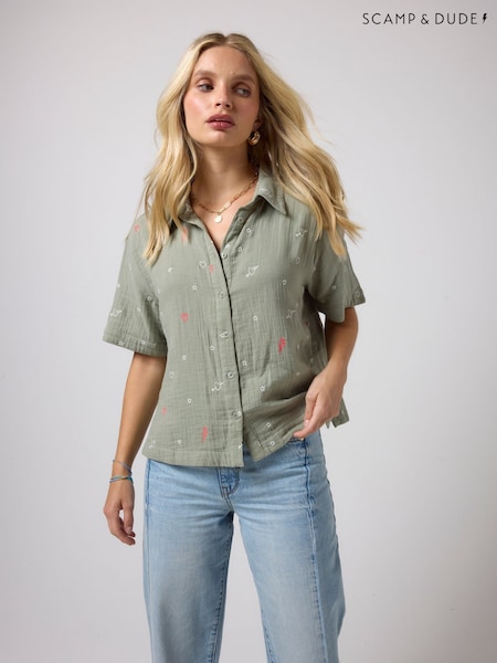 Жасыл - Scamp & Dude Cheesecloth Embroidered Shirt