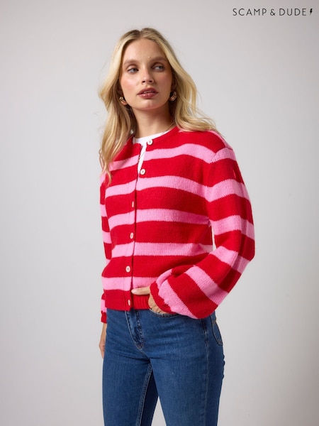 Red - Scamp & Dude Stripe Long Sleeve Cardigan