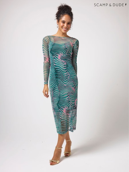 Green - Scamp & Dude Tiger Moth Mesh Midi Dress