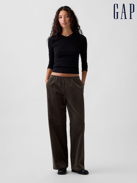 Alyvuogių žalia - Gap Corduroy Easy Wide-leg Trousers