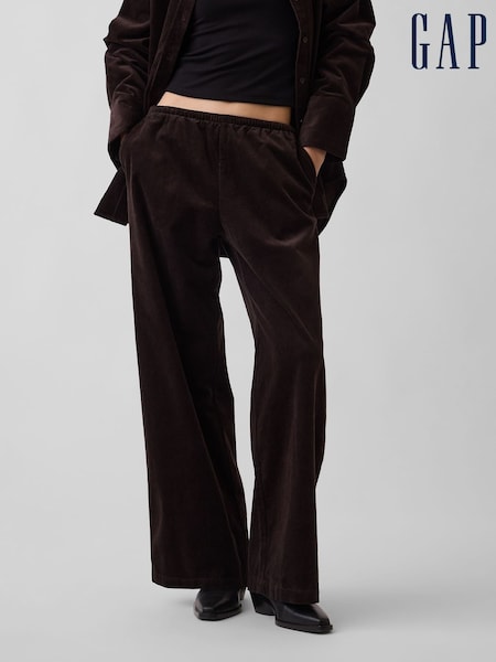 Dark Brown - Gap Corduroy Easy Wide-leg Trousers