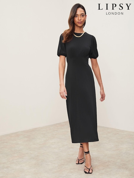 Lipsy Black Petite Jersey Puff Short Sleeve Underbust Midi Dress (P39365) | € 30