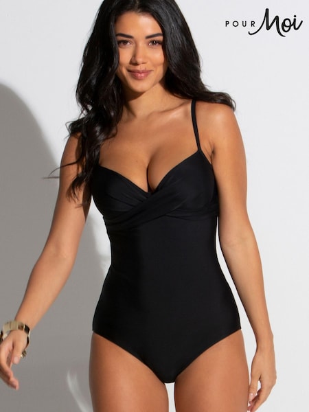 Pour Moi Black Lightly Padded Underwired Twist Front Control Swimsuit (P42535) | €18