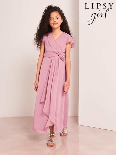 Lipsy Rose Pink Flutter Sleeve Occasion Maxi Dress - Teen (P46547) | €27 - €33