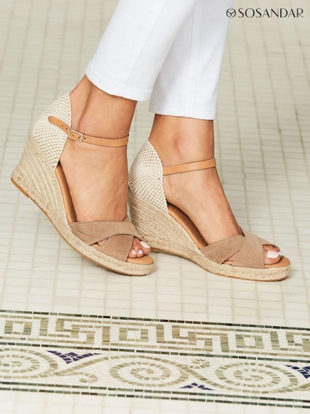 Sosandar Taupe Tie Ankle Mid Wedge Espadrille Canvas (P47347) | €18