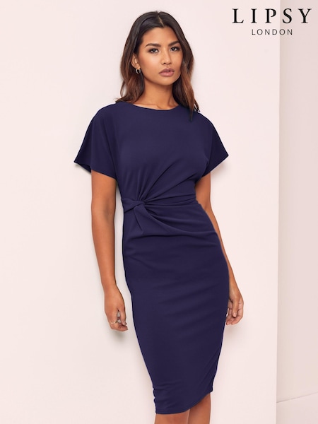 Lipsy Navy Twist Side Round Neck Midi Dress (P47419) | 141 QAR