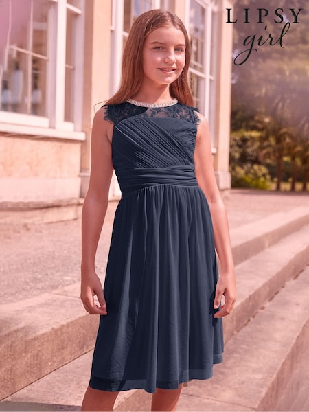 Lipsy Navy Blue Embellished Neck Occasion Dress (P48067) | €26 - €30