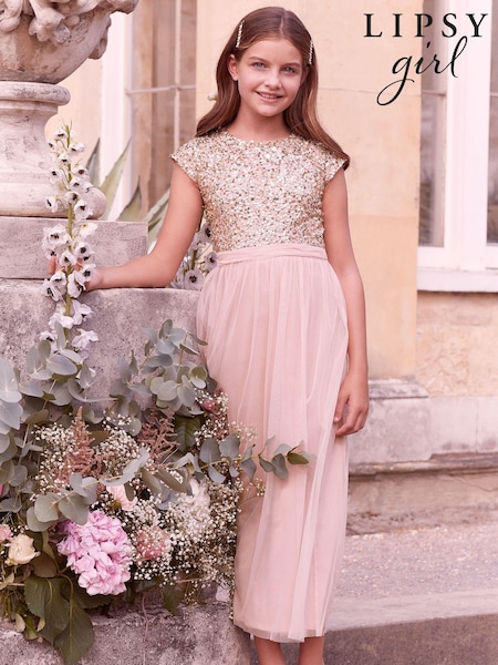Lipsy Blush Pink Sequin Bodice Occasion Maxi Dress (P48072) | € 30 - € 34