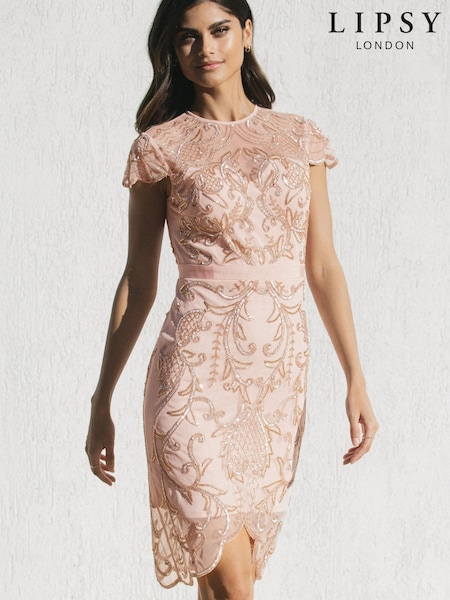 Lipsy Nude Premium Embellished Midi Dress (P49745) | €69