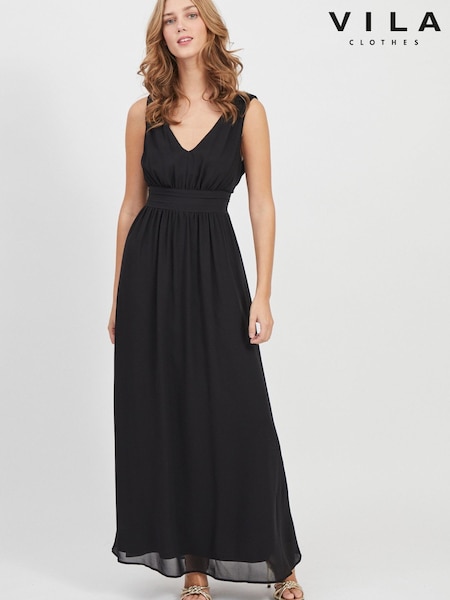 Vila Black Sleeveless V Neck Tulle Maxi Dress (P49930) | €41