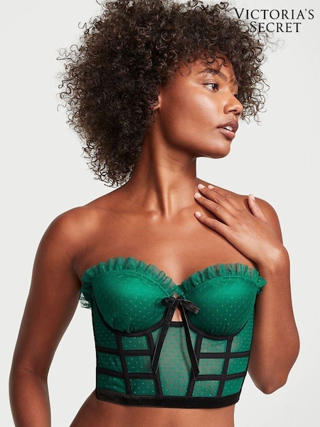Victoria's Secret Spruce Green Black Trim Corset Bra Top (P57384) | €34
