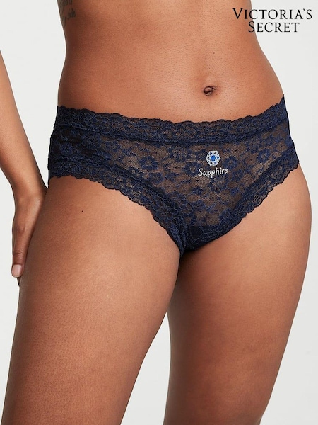 Victoria's Secret Noir Navy Blue Birthstone Embroidery Cheeky Lace Knickers (P57924) | €8