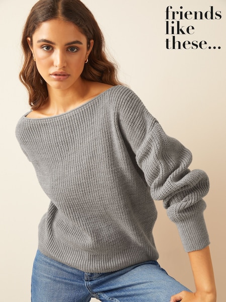 Friends Like These Grey Off The Shoulder Jumper (P58586) | AED99