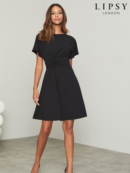 Lipsy Black Twist Side Shorts Sleeve Mini Skater Dress (P59228) | € 30