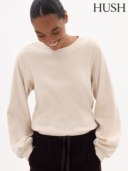 Natural - Hush Elodie Puff Detail Cuff Cotton Top