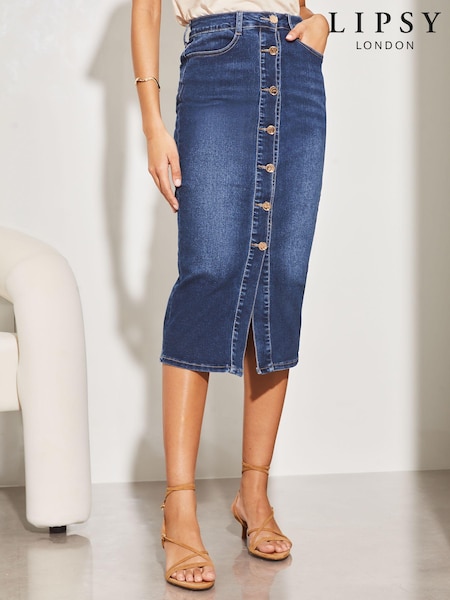Lipsy Mid Blue Button Through Denim Midi Skirt (P62179) | €23