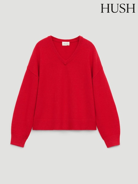 Red - Hush Millie Merino Wool V-neck Jumper