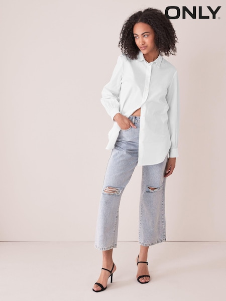 Only White Relaxed Workwear Longline Cotton Shirt (P64403) | €7