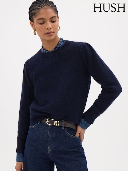 Blue - Hush Gathered Shoulder Wool Blend Jumper